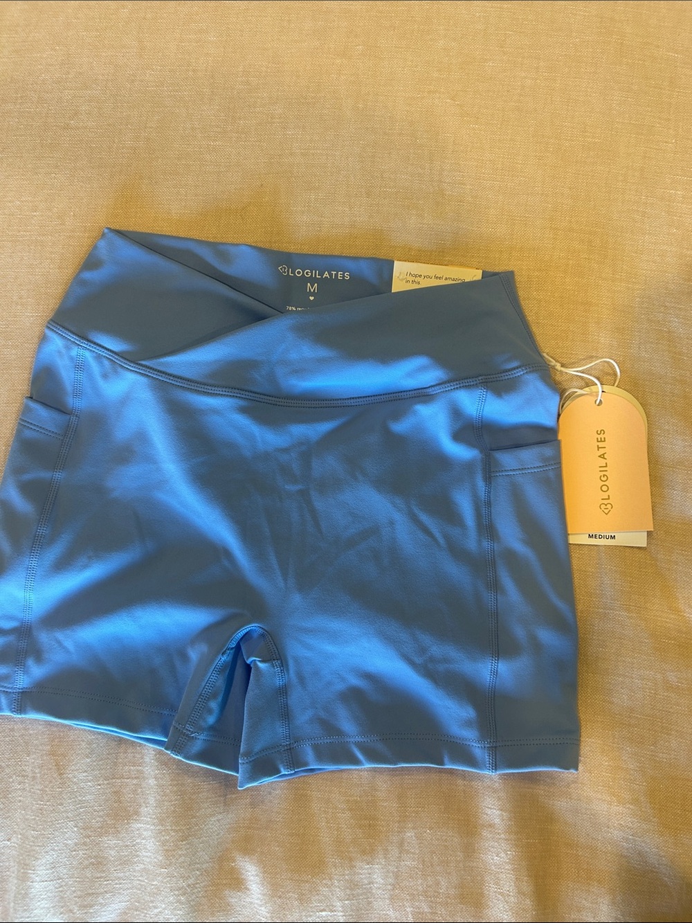 NWT Blogilates Crisscross Scrunch Bike Shorts Cool Blue Medium